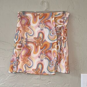 SO High Rise Women's Pastel Floral Double Tie Wrap Summer Mini Skirt Size Small